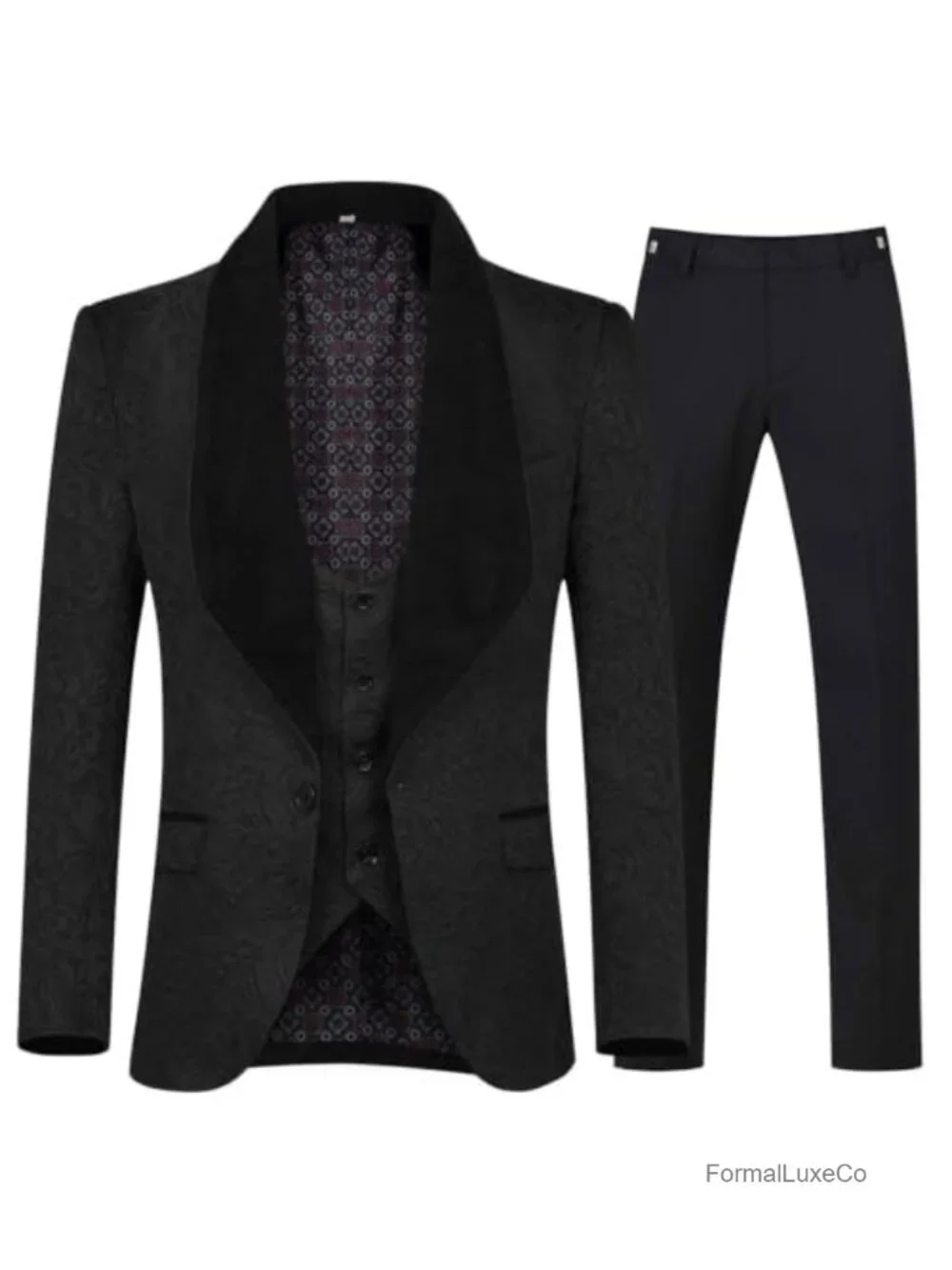 Men's 3 Piece Slim Fit Jacquard Tuxedo Suit Set